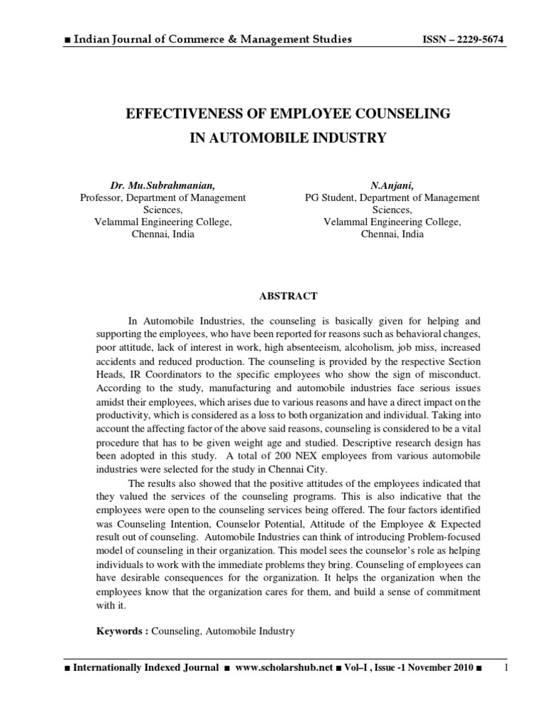 Employee Counseling in Automobile Industry | PDF | Counseling ...