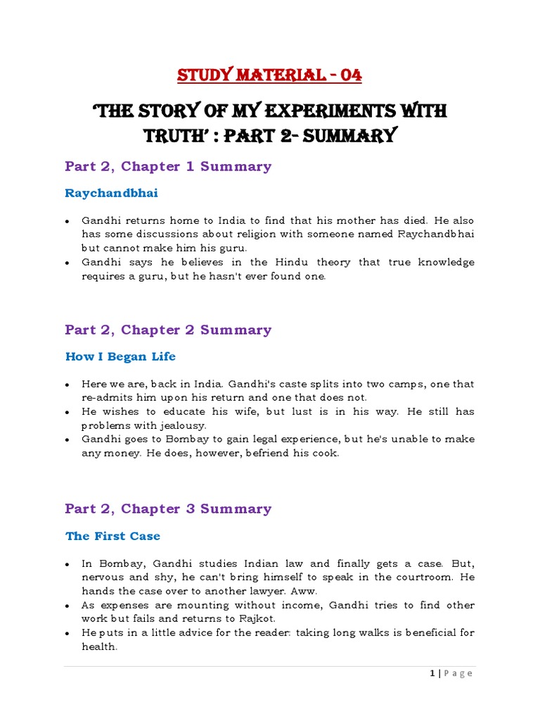 STUDY MATERIAL-4 - My Experiments With Truth - MIL - IV (English) - UG ...