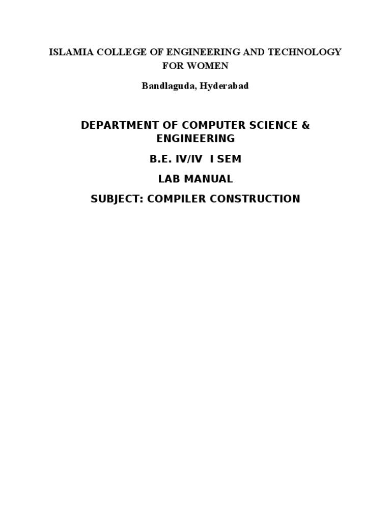 Compiler Construction Lab Manual | PDF | Science And Technology | Science