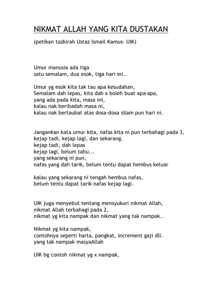 Nikmat Allah Yang Kita Dustakan Pdf