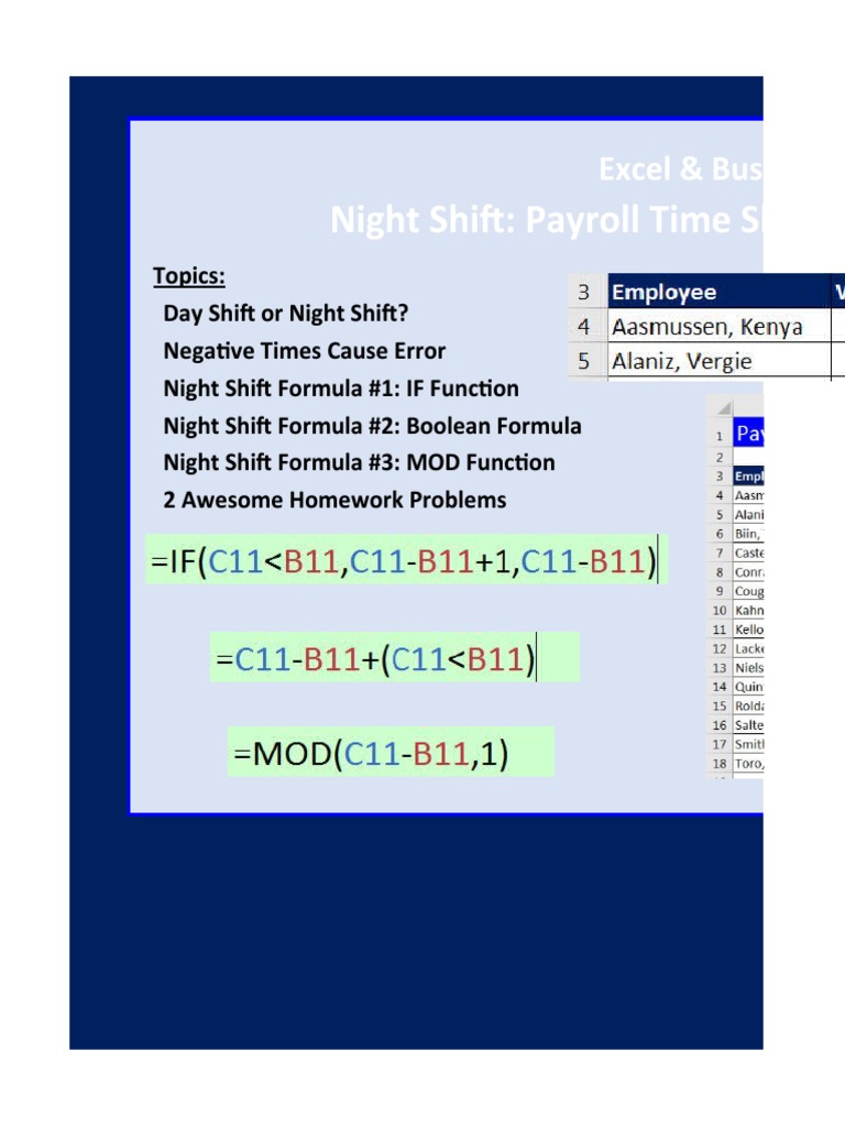 Excel Business Math Video 31 Nightshift | PDF | Payroll | Employee ...