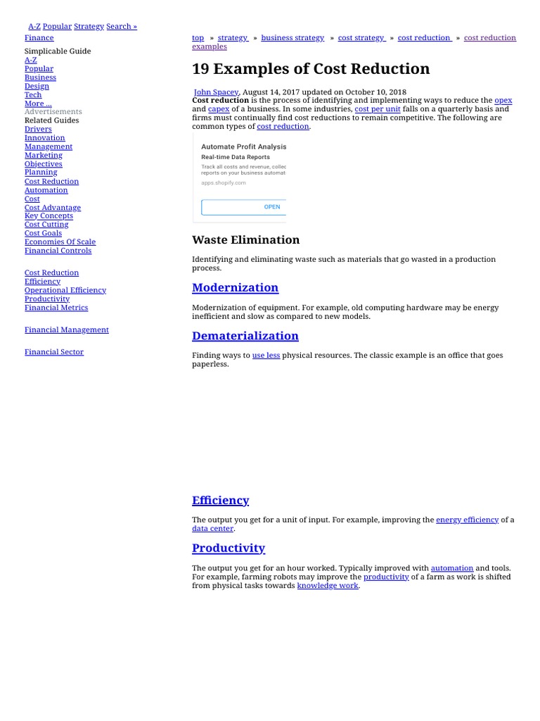 19 Examples of Cost Reduction مهم PDF Automation Cost