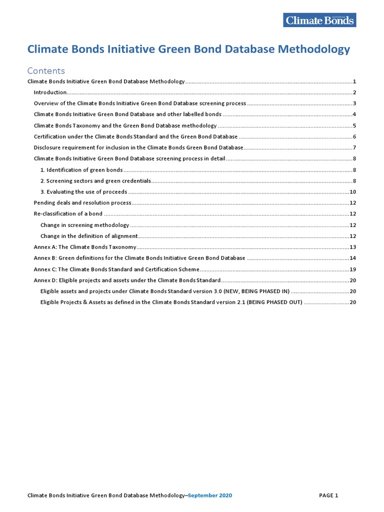 Climate Bonds Initiative Green Bond Database Methodology Sept2020