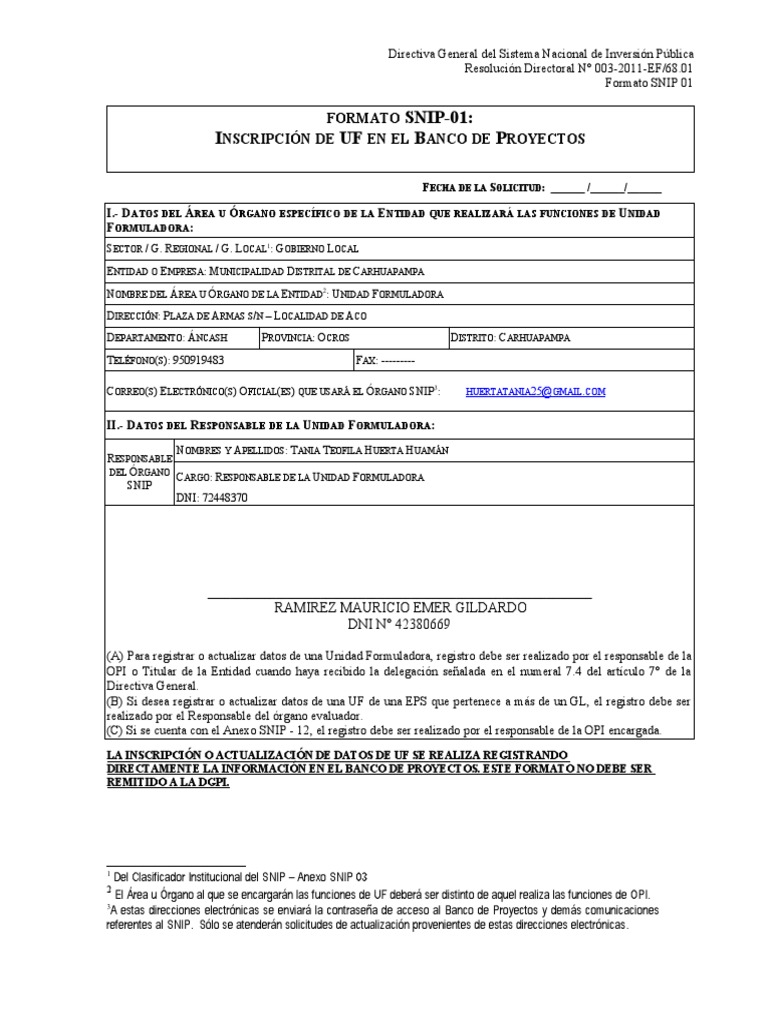 Registro de UF en el Banco de Proyectos | PDF