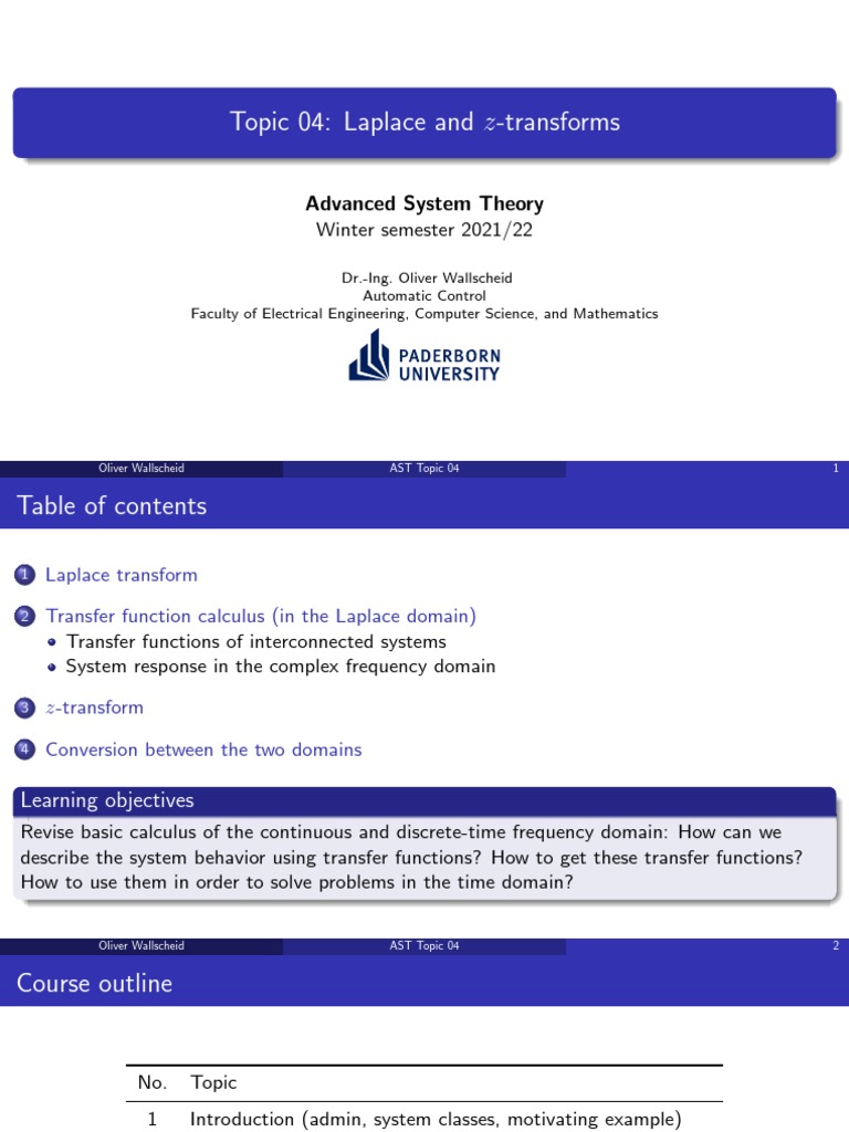 Lec04 Laplace And Z Transform Download Free Pdf Laplace Transform