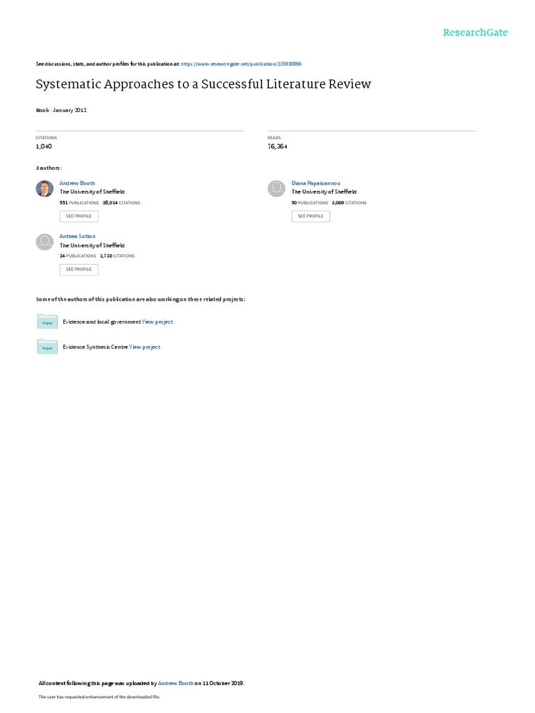 Systematic Approaches To A Successful Literature Review | PDF ...