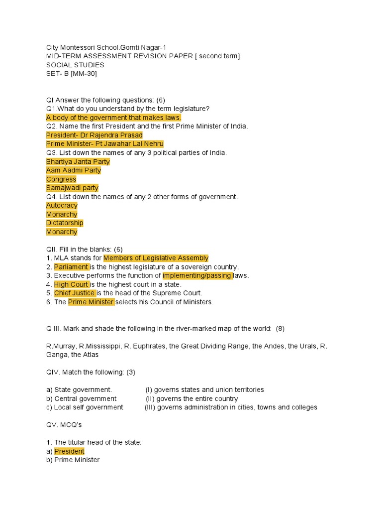 CMS Gomti Nagar Social Studies Revision Paper PDF