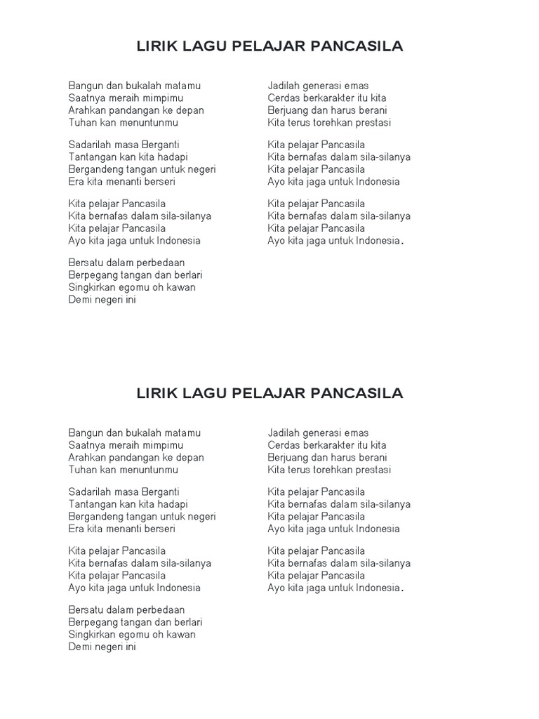 Lirik Lagu Pelajar Pancasila | PDF