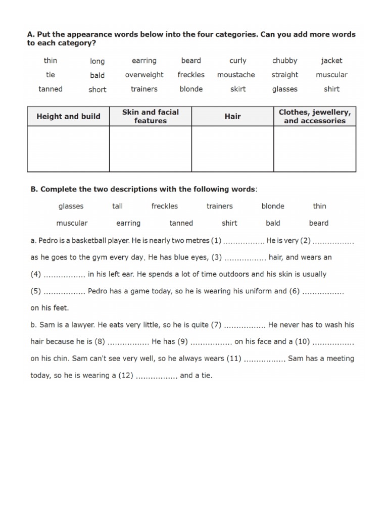 Describing People S Appearance Pdf