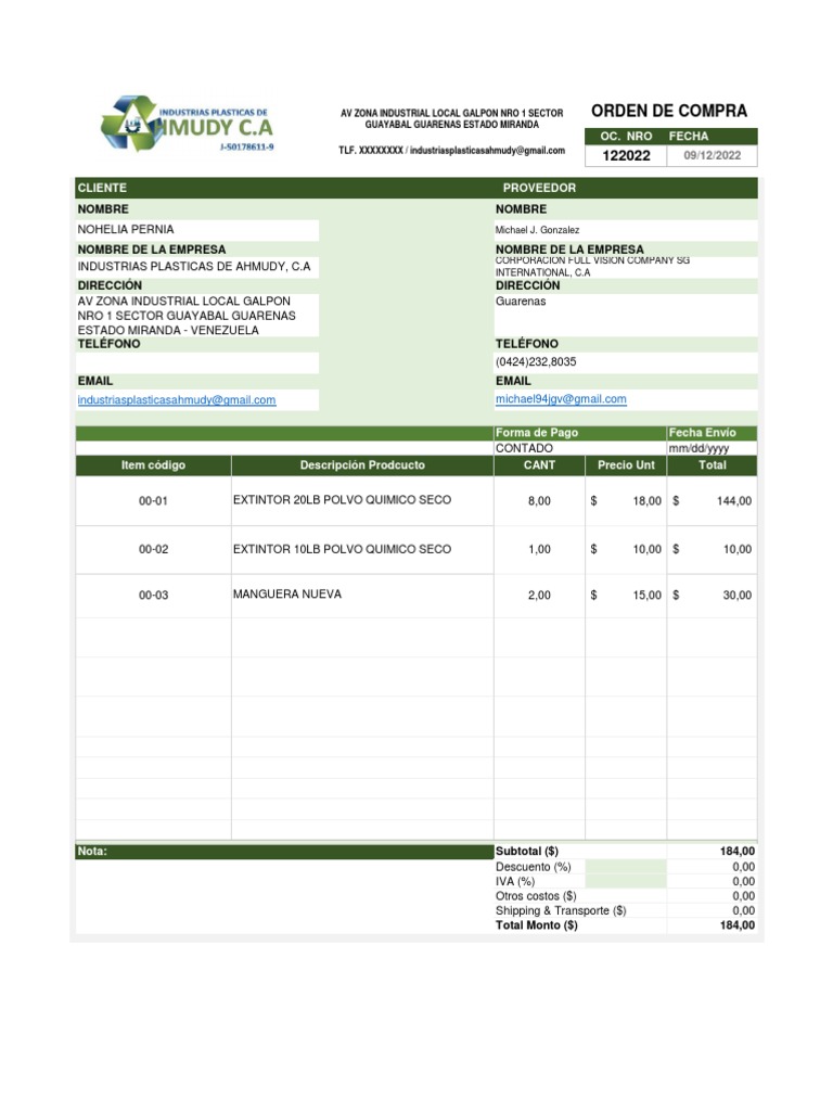 Orden de Compra - Extintores | PDF