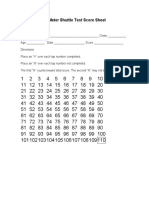 20 Meter Shuttle Test Score Sheet