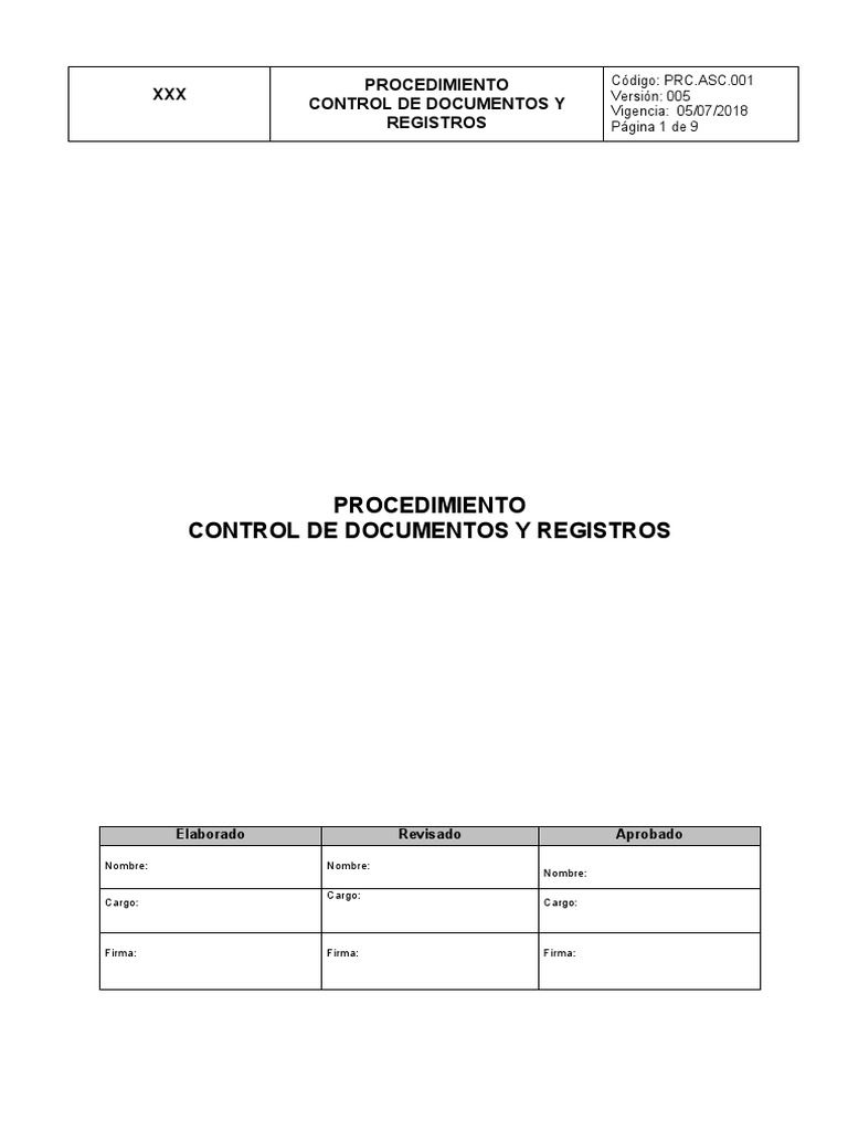 Procedimiento de Control de Documentos y Registros | PDF