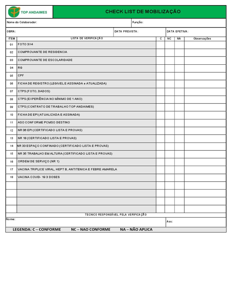 Check List de Mobilização | PDF