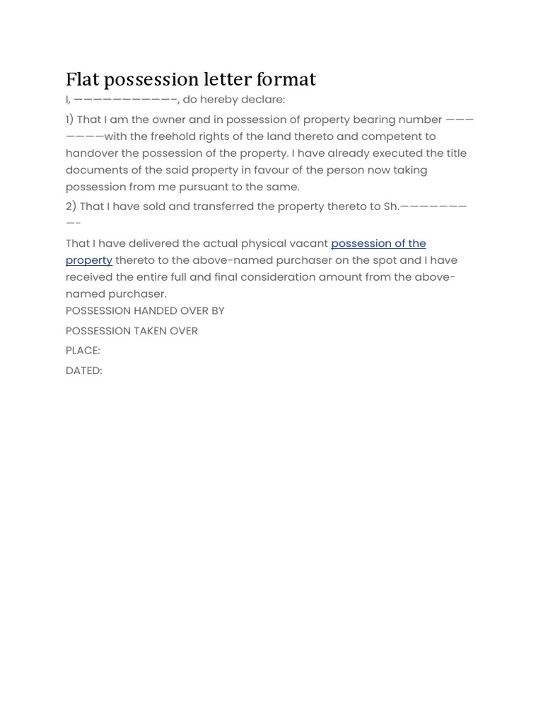 What Is The Meaning Of Possession Letter