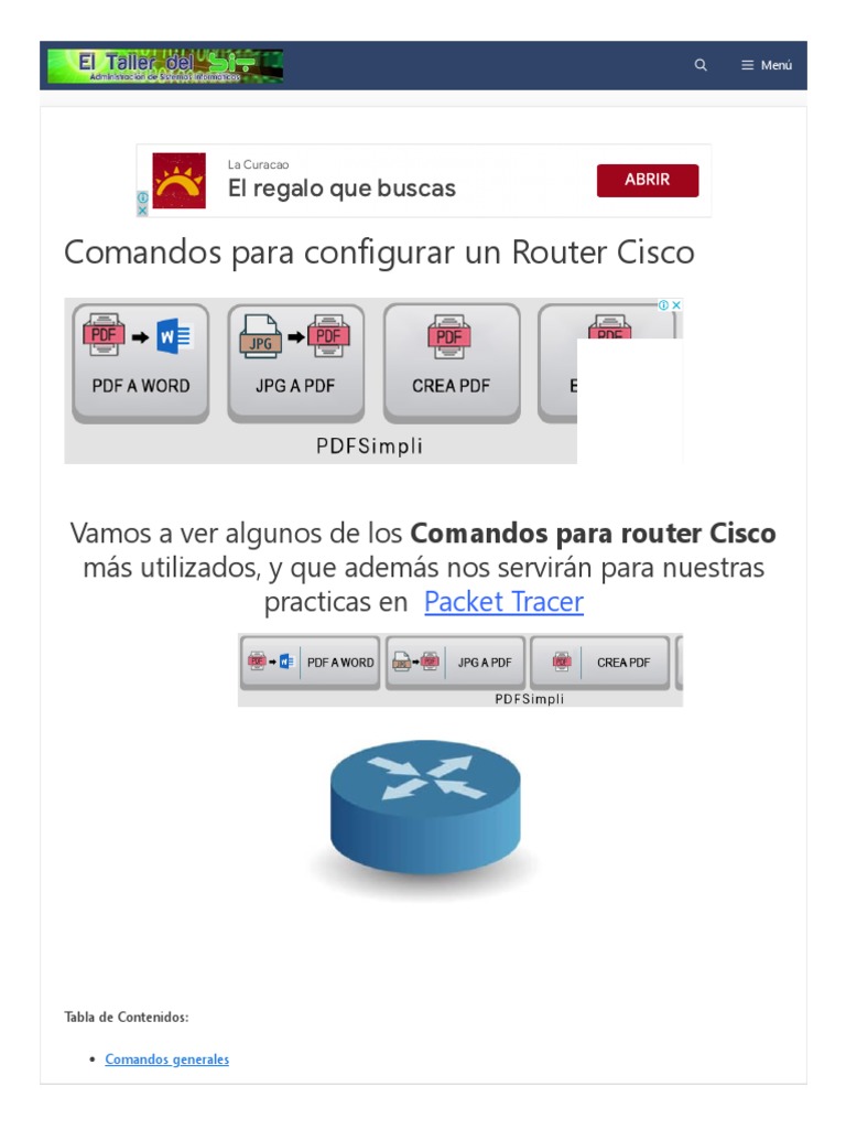 Comandos para Router Cisco - El Taller Del Bit | PDF | Dirección IP ...