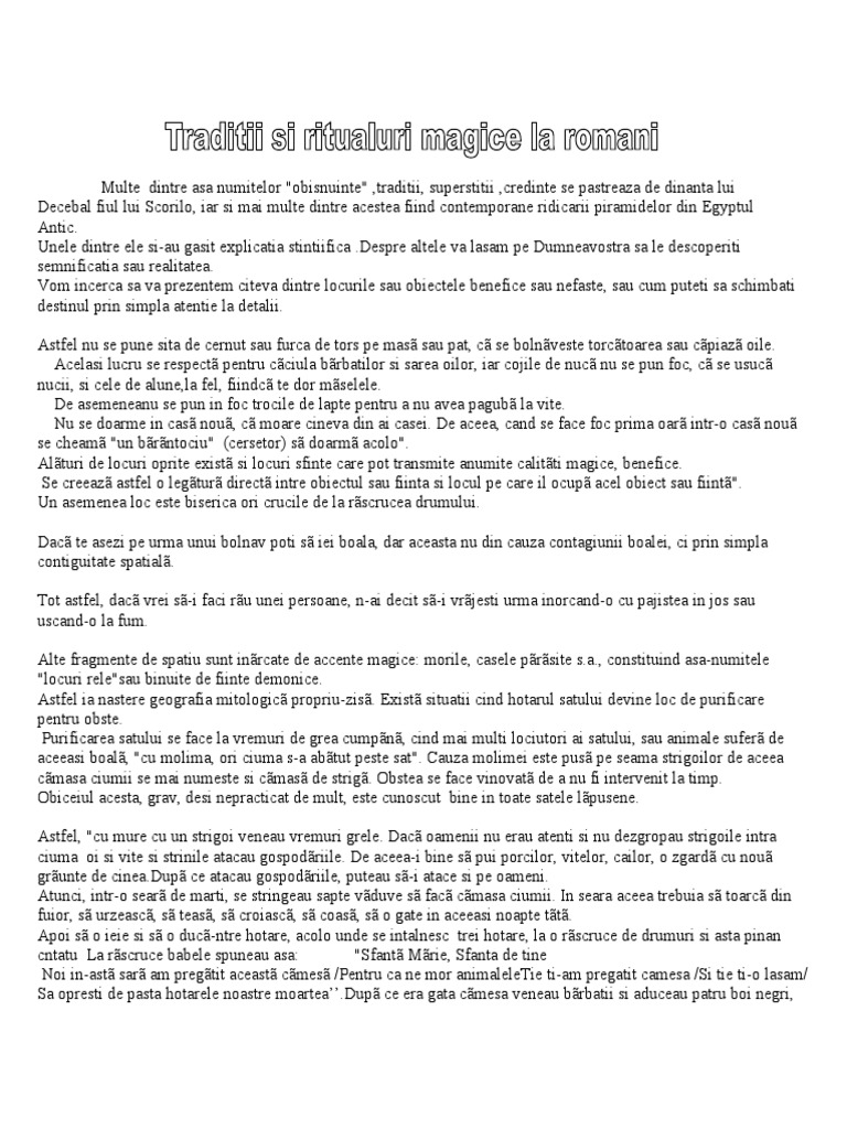 Trraditii Si Ritualuri Magice La Romani | PDF