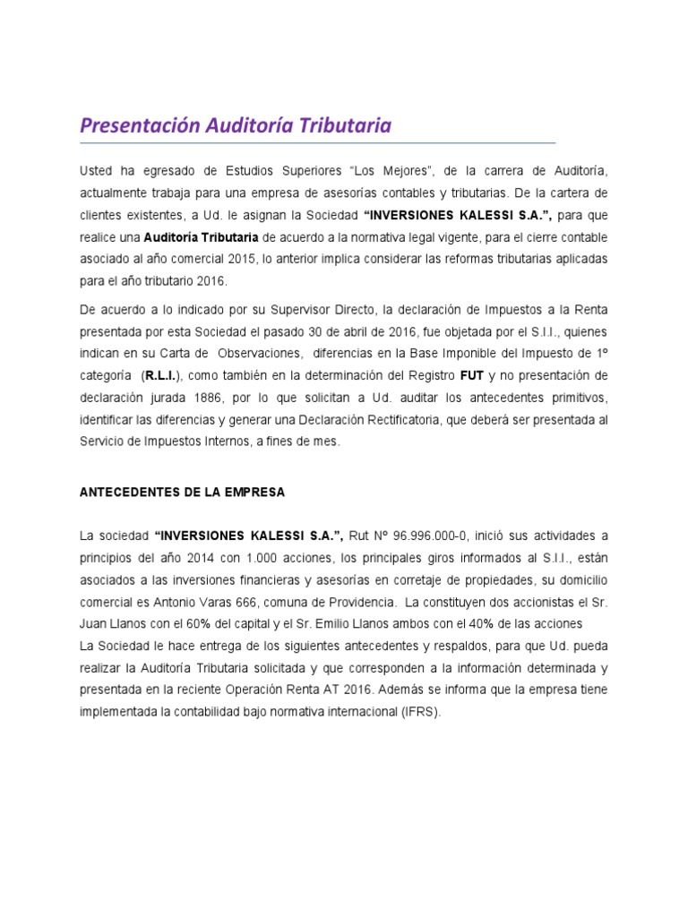 Auditoría Tributaria Caso 2 Pdf Auditoría Impuesto Sobre La Renta