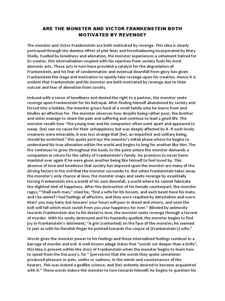 Revenge Motives in Frankenstein PDF Psychology Psychological Concepts