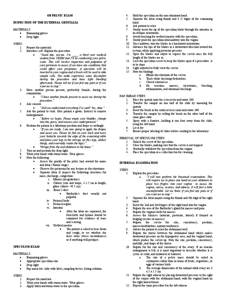 OB - Pelvic Exam Script | PDF | Vagina | Pelvis