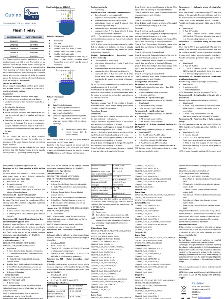 Z Wave Qubino Flush Relay X 1 Plus User Manual v1 3 PDF Switch