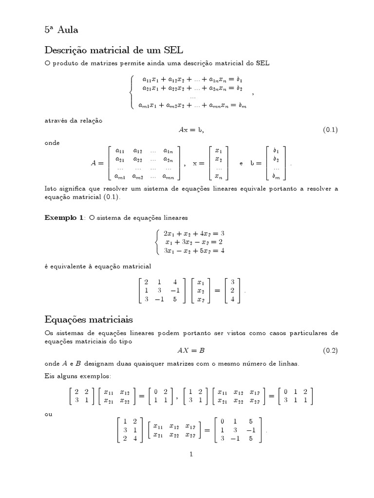 5 aula descri o matricial de um sel 11 1 12 2 1n n 1 21 1 22 2 2n n 2