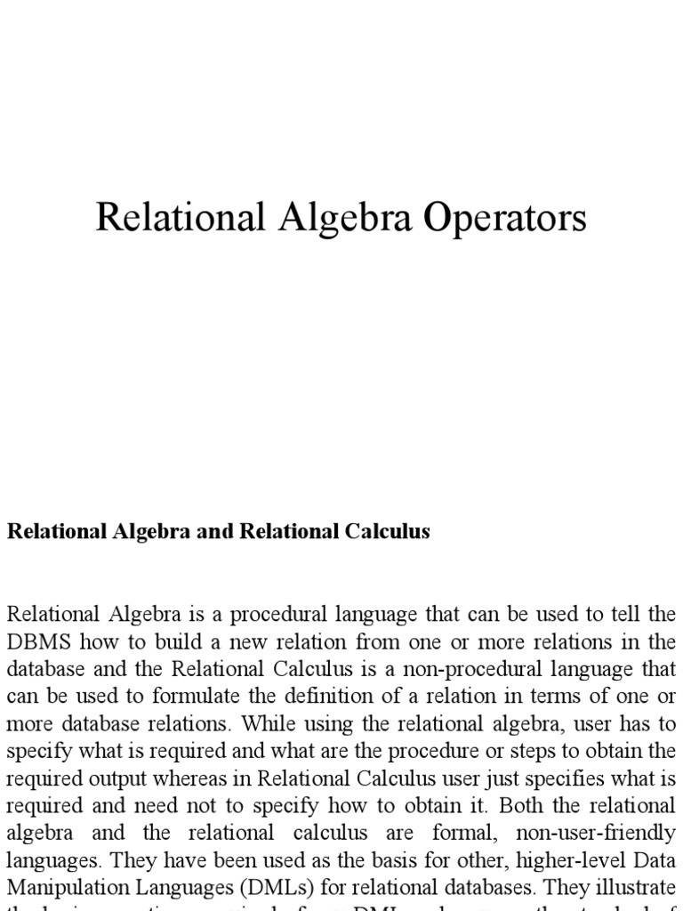 Difference Operation in Relational Algebra | PDF | Relational Model ...