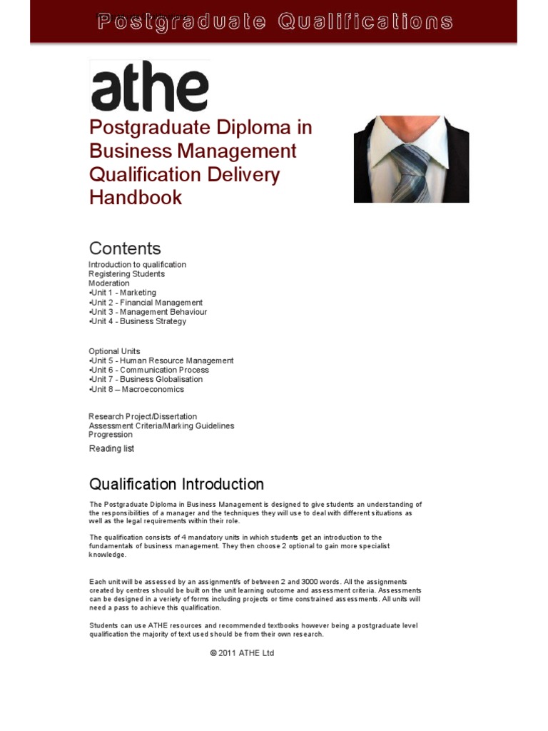 Postgraduate Diploma in Business Management Qualification Delivery