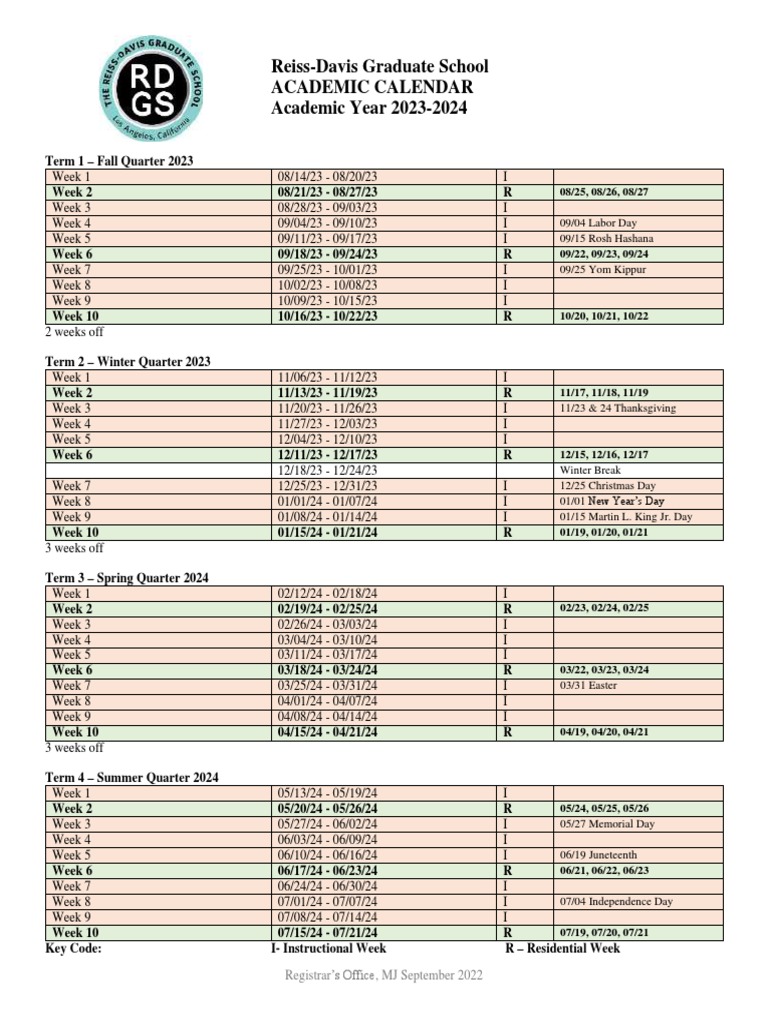 Reiss-Davis Graduate School Calendar 2023-24 | PDF | Academic Term ...