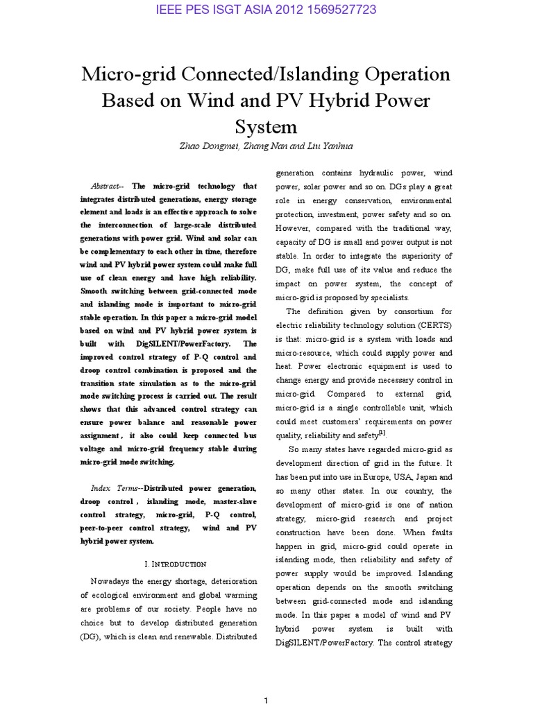Micro-Grid Connected Islanding Operation Based On Wind and PV Hybrid ...