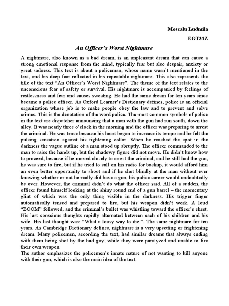 Officer's Nightmare: Fear and Survival | PDF | Nightmare | Anxiety