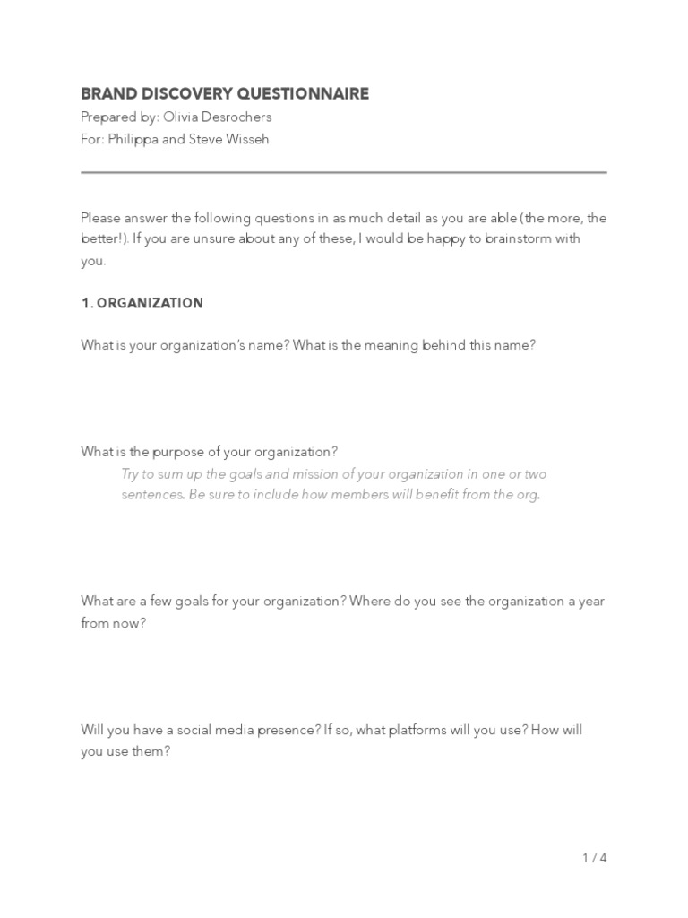 Brand Questionnaire PDF Brand Target Audience