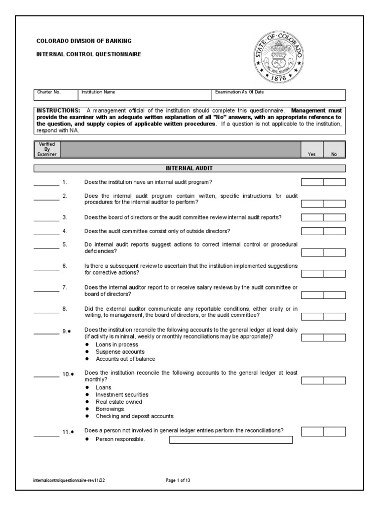 Colorado Banking Internal Control Audit | PDF | Cheque | Loans