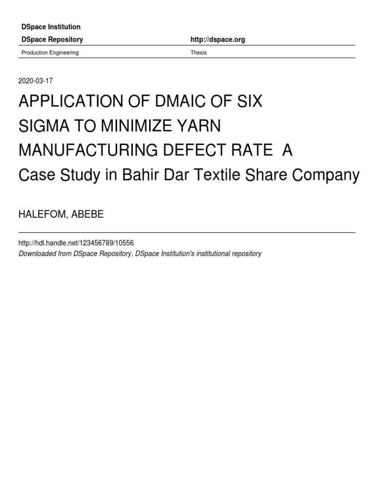 Abebe Halefom Jun 2018 Final Thesis | PDF | Six Sigma | Design For Six ...