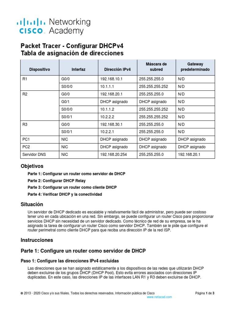 7 2 10 packet tracer configure dhcpv4 es xl pdf direcci n ip