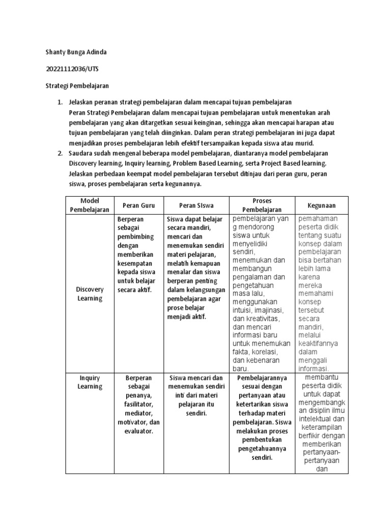 Strategi & Model Pembelajaran Efektif | PDF | Karier & Perkembangan ...