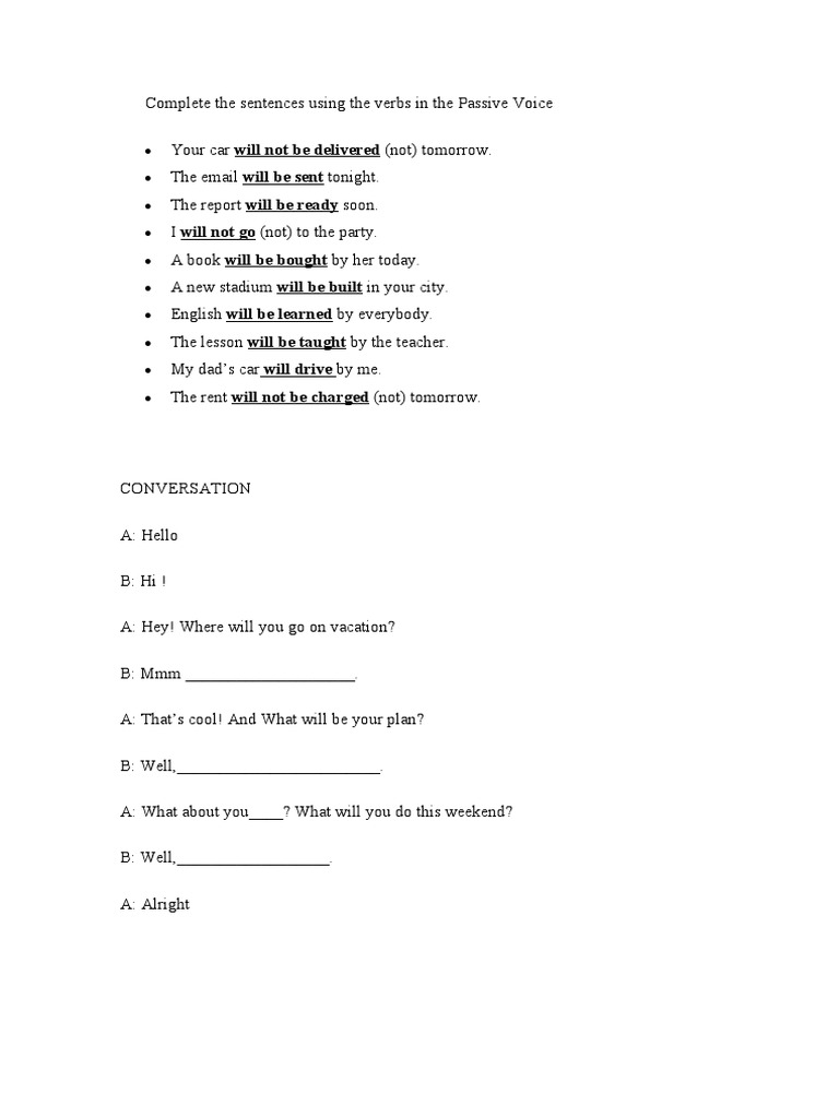 Passive Voice Sentence Completion Exercise | PDF | Language Arts ...