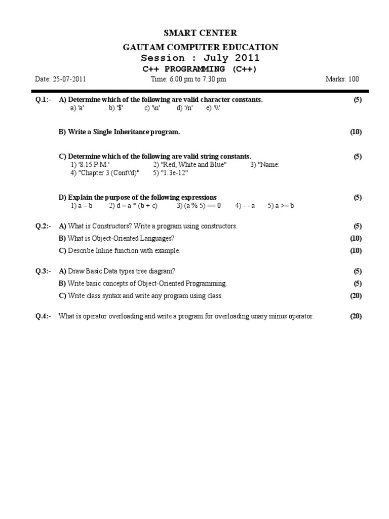 C++ and C Programming Exam Questions | PDF | Teaching Methods & Materials