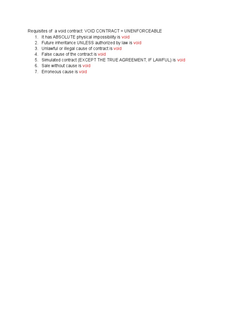 Requisites of A Void Contract | PDF | Law