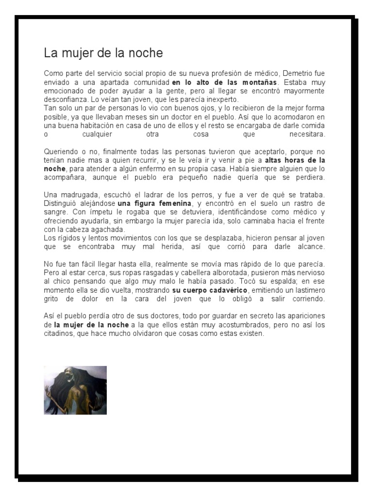 La Mujer De La Noche Cuento De Terror Pdf