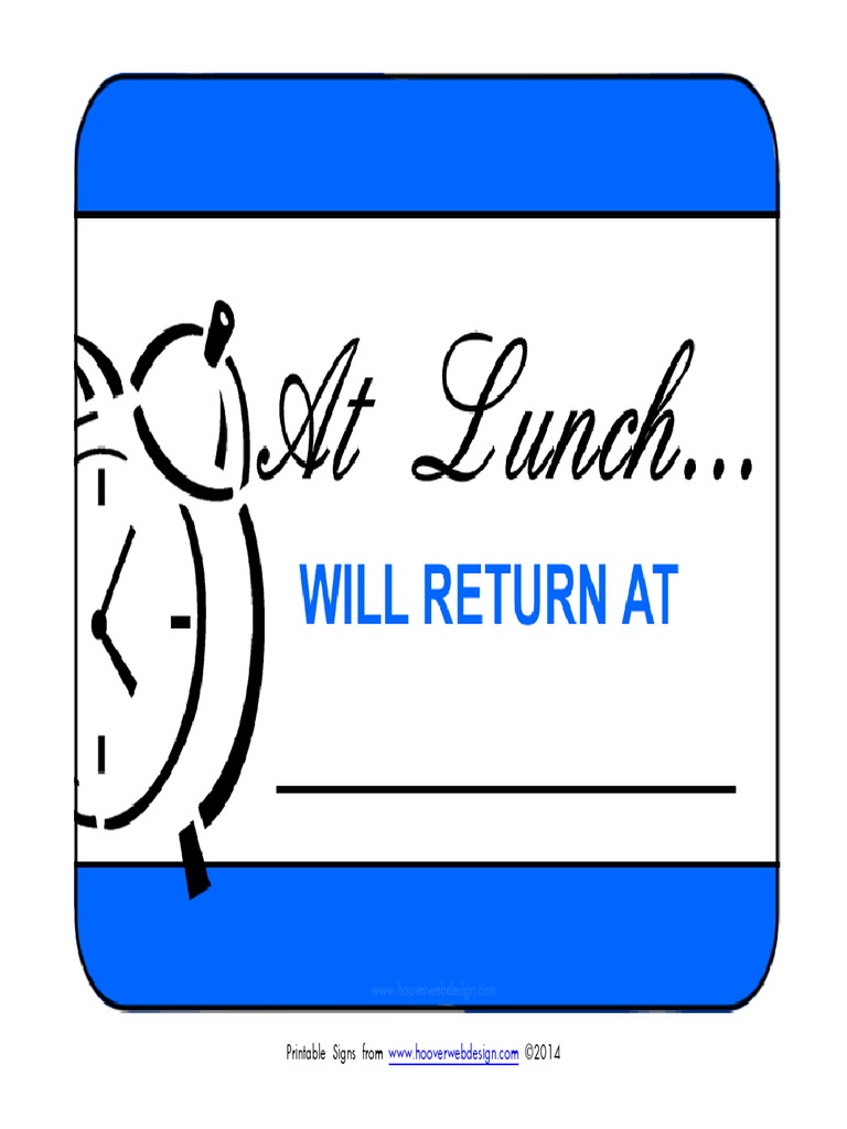 Printable at Lunch Will Return Sign | PDF
