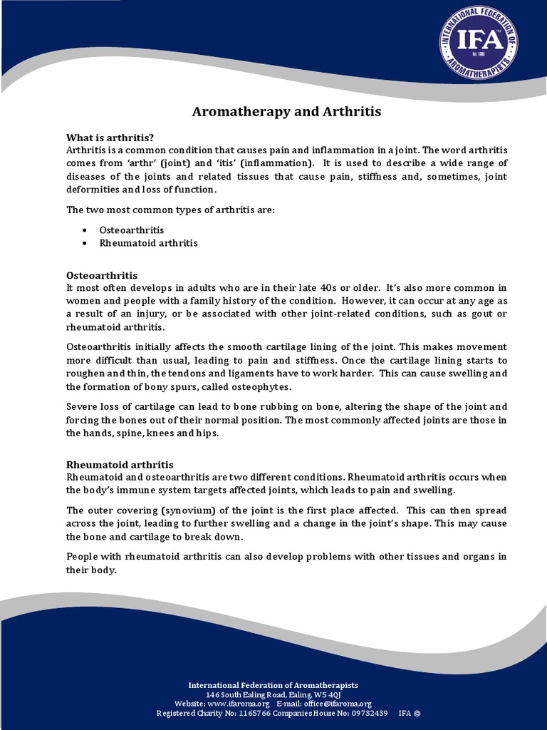 Aromatherapy and Arthritis PDF Arthritis Joint