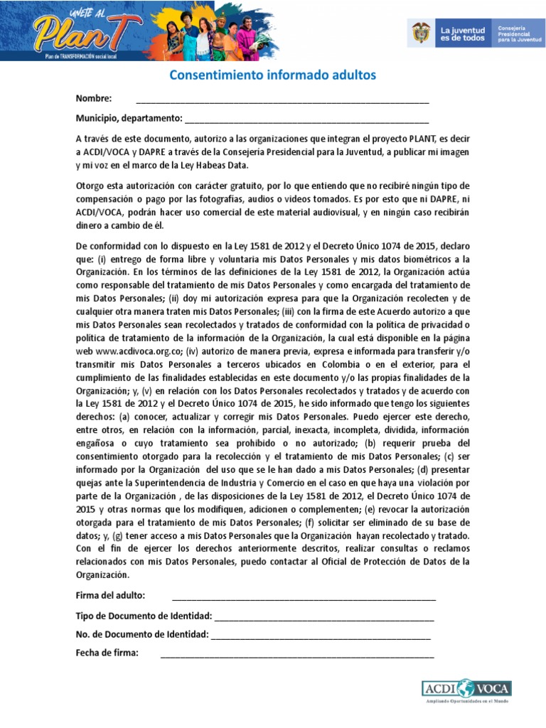 Formato consentimiento informado mayores de edad pdf