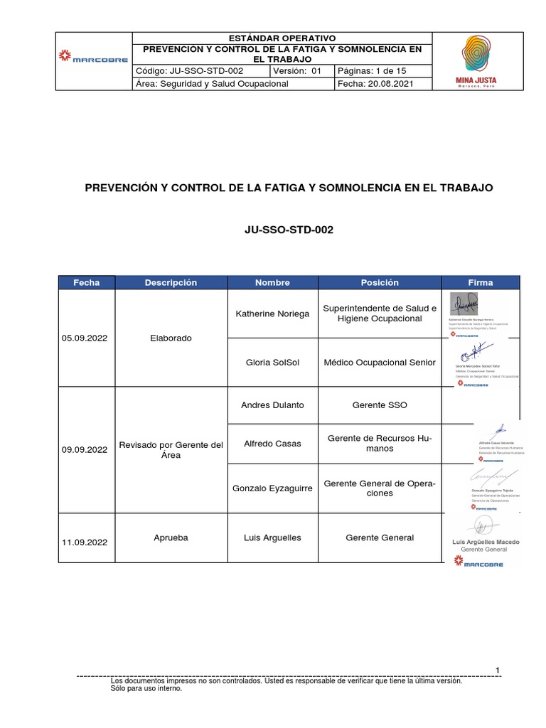 Control de Fatiga y Somnolencia Laboral | PDF | Seguridad y salud ...