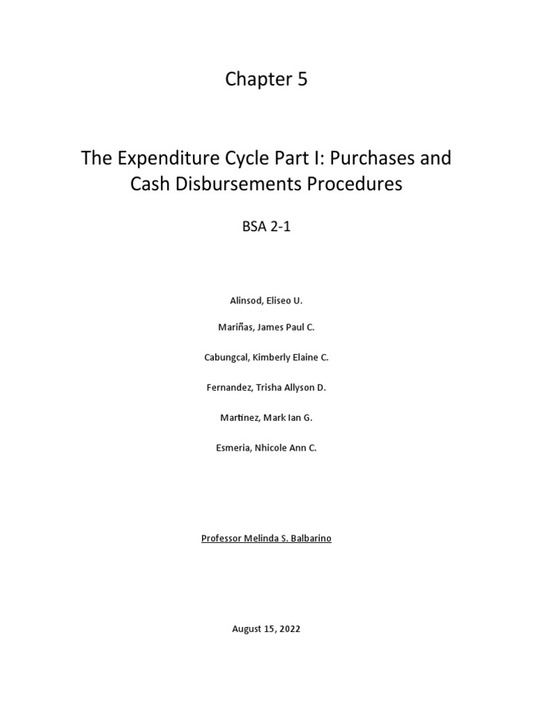 Chapter 5 The Expenditure Cycle Part I Purchases and Cash Disbursements