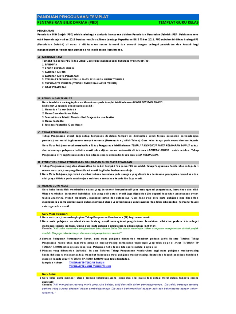 Templat Pelaporan Pbd Tahun 4 Pdf