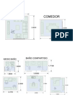 Planos y dimensiones de espacios de una vivienda de 3 dormitorios