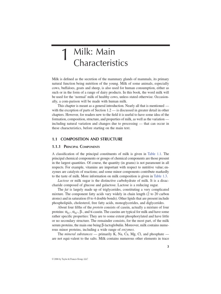 1 Milk Main Characteristics PDF Milk Cell Membrane