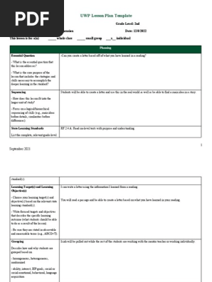 comprehension lesson plan