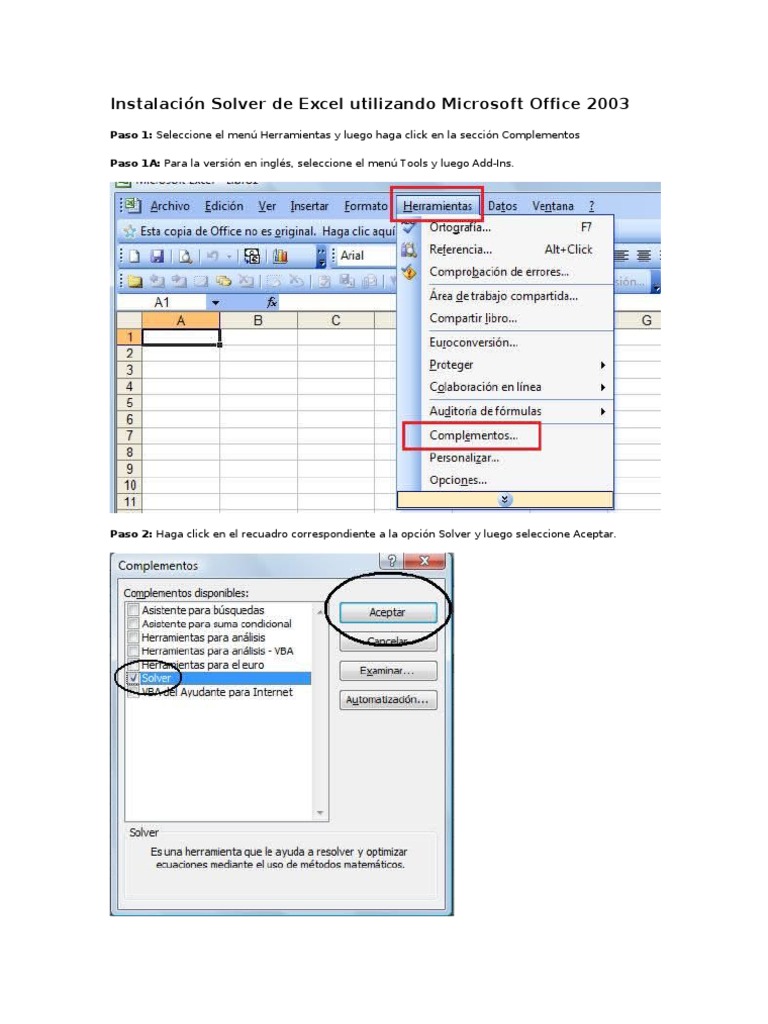 Instalar Solver en Excel 2003 | PDF | Microsoft Excel | Familias de ...