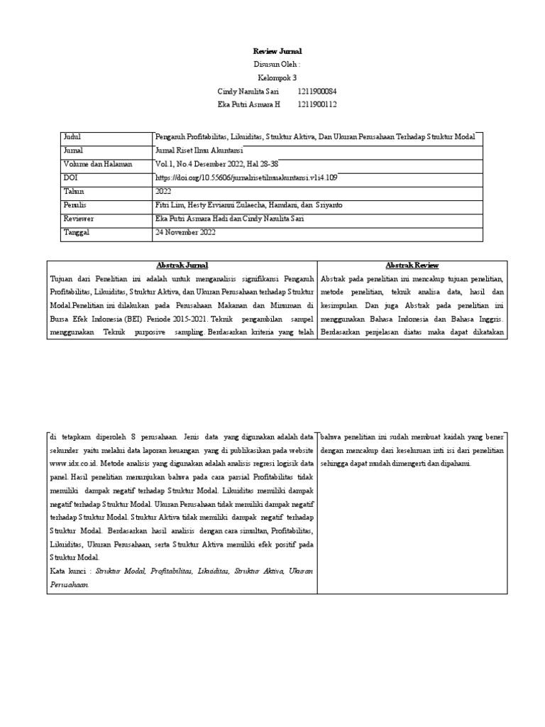 Kelompok 3 - Review Jurnal Struktur Modal | PDF | Bisnis | Pengelolaan ...